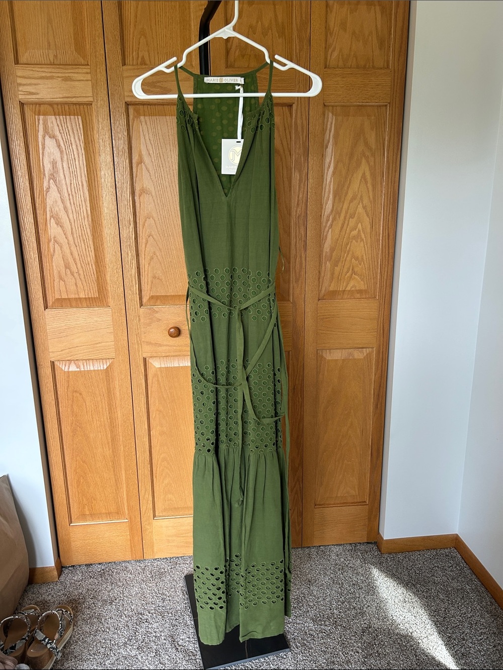 Marie Oliver Olive Green Eyelet Maxi Dress